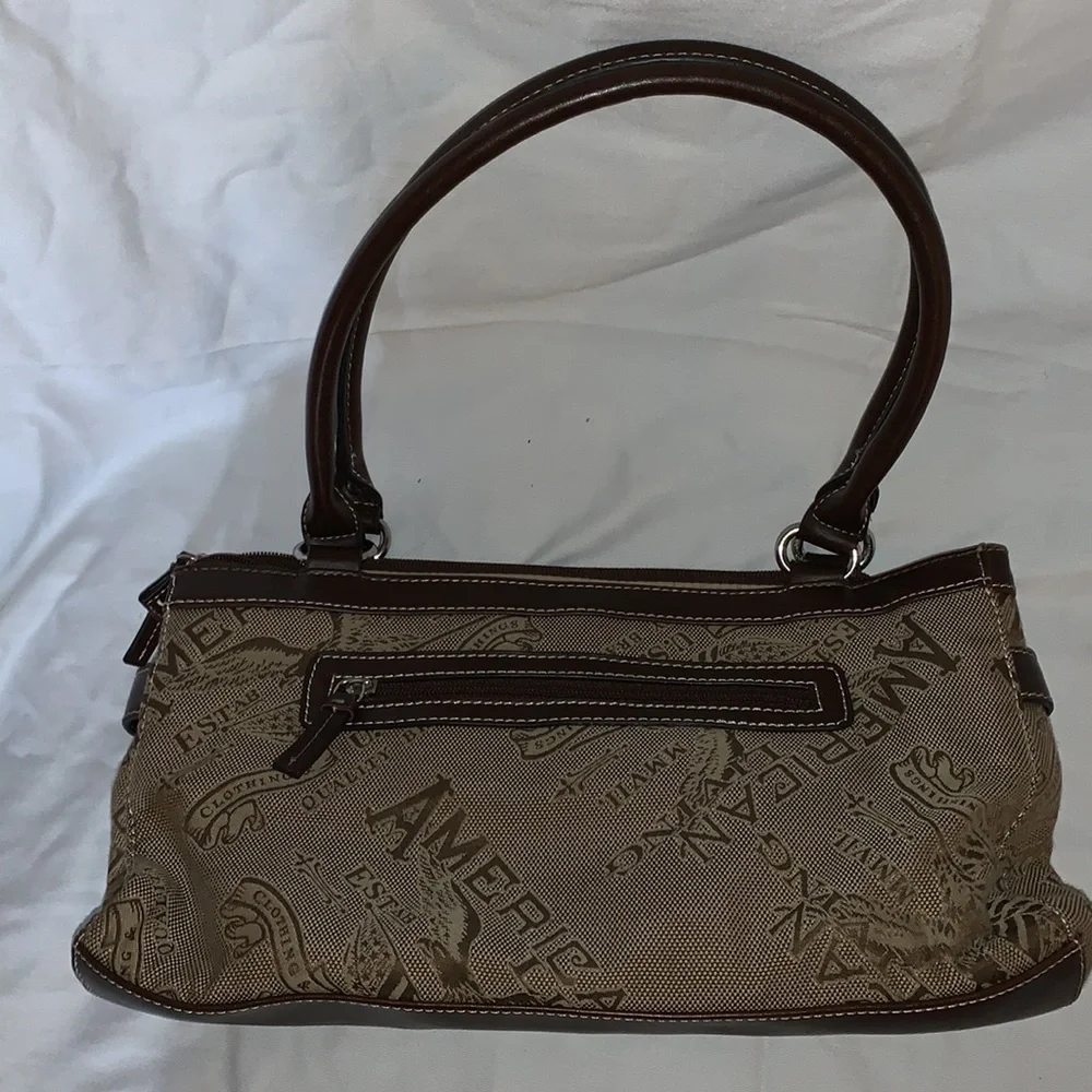 American Living Logo fabric Tan n brown trim Satchel Handbag